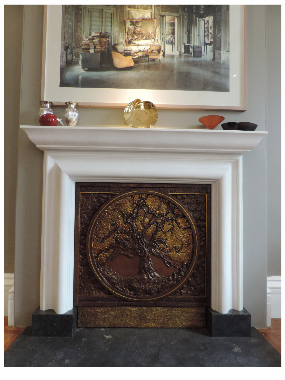 Oak Tree Fireplace Tableau - Resin and Gilding with Bronze Patina