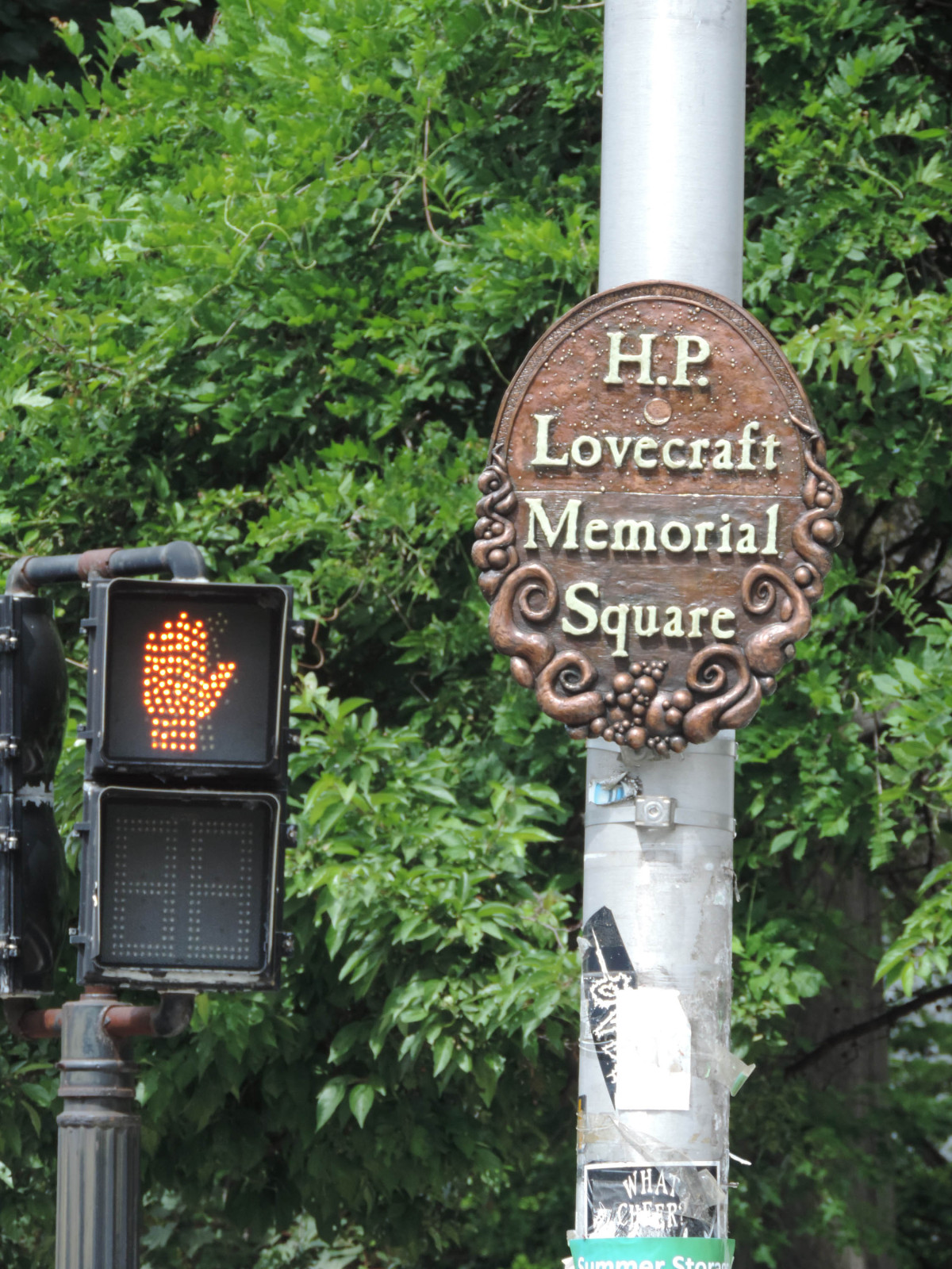 HP Lovecraft Memorial Square sign installed