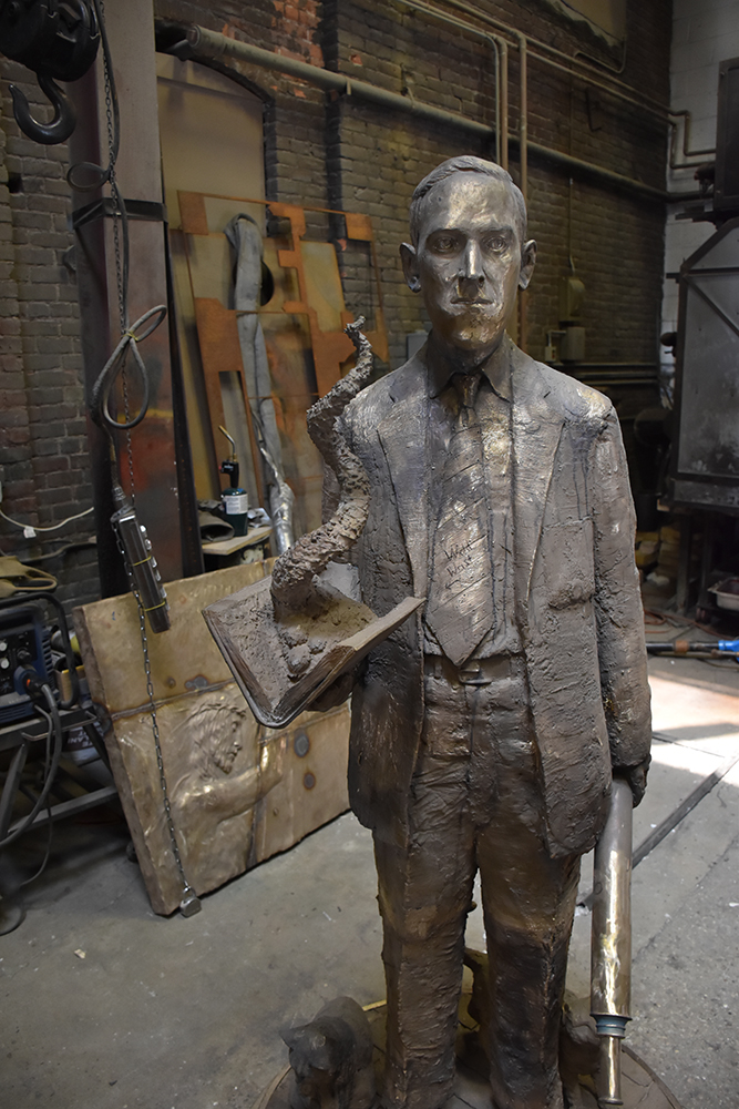 Progress shot of my bronze Lovecraft statue at Sincere Metal Works.