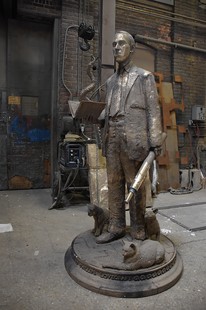 Progress shot of my bronzeLovecraft Statue at Sincere Metal Works.